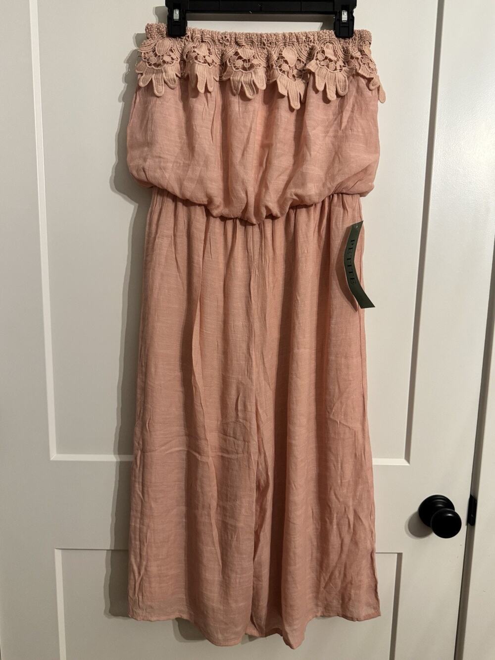 J GEE Lace Bodice ROMPER Peach Coral Boho Cottage Strapless Romantic Sz PL
